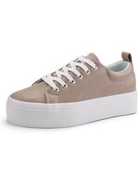 Women's Apricot Comfortable Casual Walking Shoes Lace Up Platform Sneakers